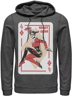 DC Comics Men's DC Comics Harley Quinn Playing Card Hoodie, Size: Medium, Dark Grey