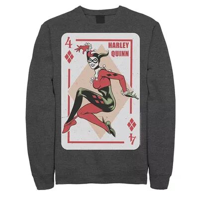 DC Comics Men's DC Comics Harley Quinn Playing Card Sweatshirt, Size: Medium, Dark Grey