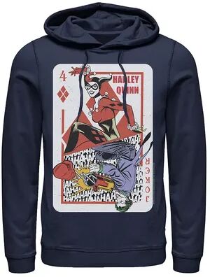 DC Comics Mens DC Comics Harley Quinn Joker Playing Card Hoodie, Men's, Size: Small, Blue