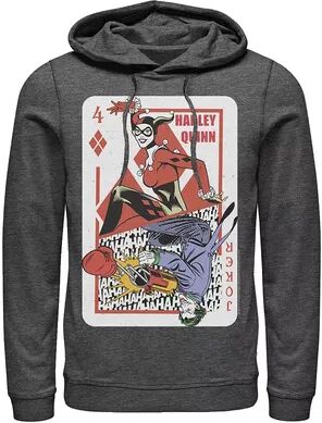 DC Comics Mens DC Comics Harley Quinn Joker Playing Card Hoodie, Men's, Size: Medium, Dark Grey