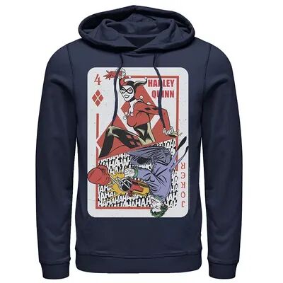 DC Comics Mens DC Comics Harley Quinn Joker Playing Card Hoodie, Men's, Size: 3XL, Blue