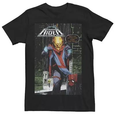 Licensed Character Men's Marvel Ghost Rider Destroys Marvel History Comic Book Cover Tee, Size: Small, Black