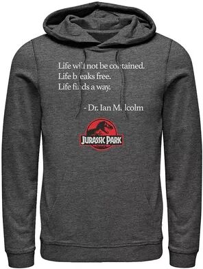 Licensed Character Men's Jurassic Park Life Finds A Way Quote Hoodie, Size: Large, Dark Grey