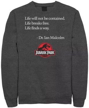 Licensed Character Men's Jurassic Park Life Finds A Way Quote Sweatshirt, Size: Large, Dark Grey