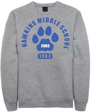 Licensed Character Men's Netflix Stranger Things Hawkins Middle School Cubs 1983 Sweatshirt, Size: Small, Med Grey