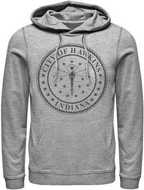 Licensed Character Men's Netflix Stranger Things City Of Hawkins Indiana Seal Hoodie, Size: 3XL, Med Grey