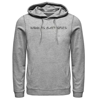 Licensed Character Men's Netflix Stranger Things Hawkins Electronics Logo Hoodie, Size: Large, Med Grey