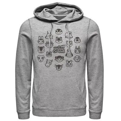 Licensed Character Men's Animal Crossing New Horizons Group Shot Villagers Hoodie, Size: Small, Med Grey