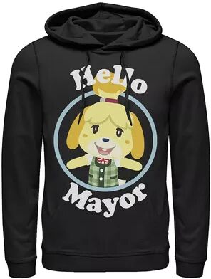 Licensed Character Men's Animal Crossing Isabelle Hello Mayor Portrait Hoodie, Size: Small, Black