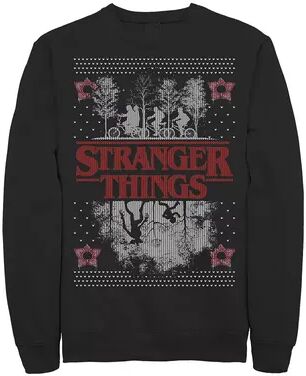 Licensed Character Men's Netflix Stranger Things Ugly Christmas Sweater Style Sweatshirt, Size: XL, Black