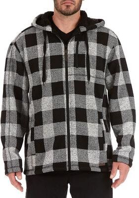 Smith's Workwear Men's Smith's Workwear Buffalo Plaid Sweater Fleece Hooded Jacket, Size: Medium, Grey