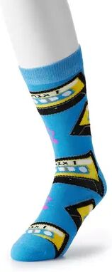 Licensed Character Men's Patterned Novelty Crew Socks, Blue Cassette Music