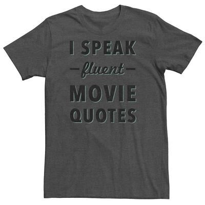 Licensed Character Men's Fluent Speak In Movie Quotes Tee Shirt, Size: XL, Dark Grey