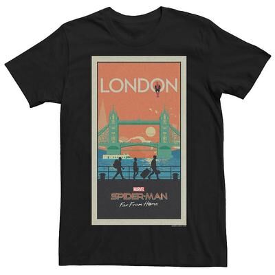 Marvel Men's Marvel Spider-Man Far From Home London Abstract Movie Poster Graphic Tee, Size: XXL, Black