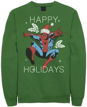 Marvel Men's Marvel Spider-Man Happy Holidays Santa Hat Vintage Fleece, Size: Medium, Green