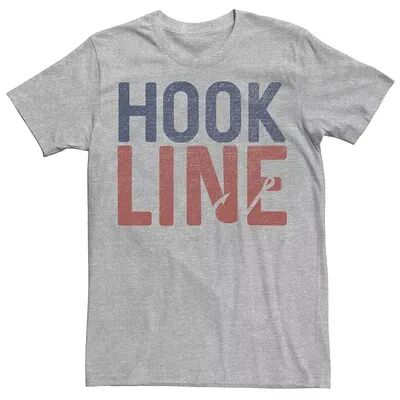 Licensed Character Men's Hook Line Fishing Hook Text Stack Graphic Tee, Size: Small, Med Grey