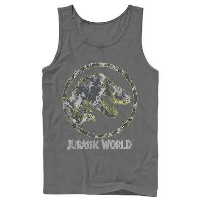 Licensed Character Men's Jurassic World Camouflage Yellow Outline Fossil Coin Logo Tank, Size: XL, Grey