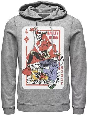 DC Comics Mens DC Comics Harley Quinn Joker Playing Card Hoodie, Men's, Size: XL, Med Grey