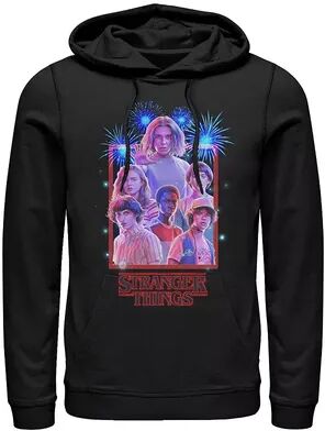 Licensed Character Men's Netflix Stranger Things Group Shot Fireworks Poster Hoodie, Size: Small, Black