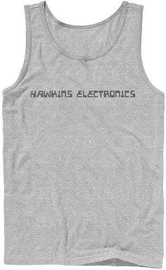 Licensed Character Men's Netflix Stranger Things Hawkins Electronics Logo Tank, Size: Small, Med Grey