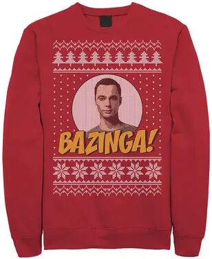 Licensed Character Men's The Big Bang Theory Bazinga Holiday Pattern Sweatshirt, Size: Large, Red