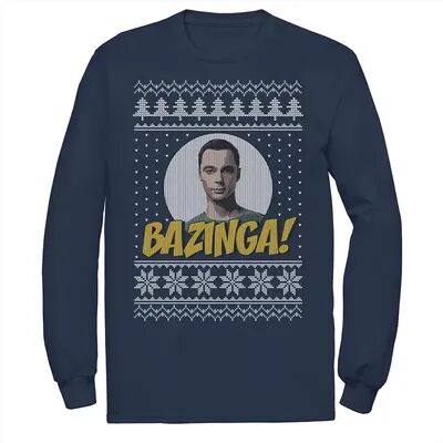 Licensed Character Men's The Big Bang Theory Bazinga Holiday Pattern Tee, Size: Large, Blue