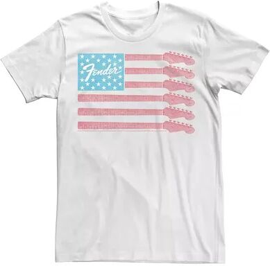 Licensed Character Men's Fender Guitar Flag Americana Rock Tee, Size: Small, White