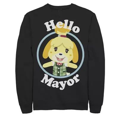 Licensed Character Men's Animal Crossing Isabelle Hello Mayor Portrait Sweatshirt, Size: Small, Black