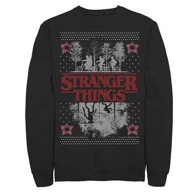 Licensed Character Men's Netflix Stranger Things Ugly Christmas Sweater Style Sweatshirt, Size: Large, Black