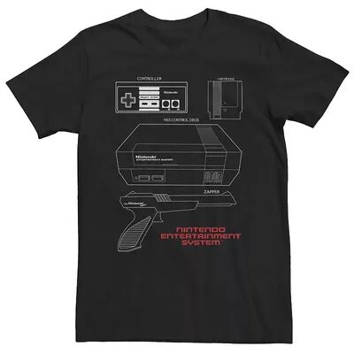 Licensed Character Big & Tall Nintendo Entertainment System Essentials Outline Poster Tee, Men's, Size: XXL Tall, Black