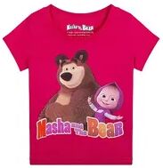 Masha and the Bear Short Sleeve Graphic Logo T-Shirt, Machine Washable, Comfortable Stylish Crewneck, Girl's, Size: 1T, Red P