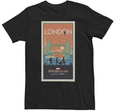 Marvel Big & Tall Marvel Spider-Man Far From Home London Movie Poster Tee, Men's, Size: XL Tall, Black