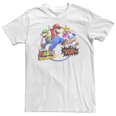 Nintendo Big & Tall Nintendo Super Mario 3D World Bowser's Fury Group Rainbow Circle Tee, Men's, Size: 3XL, White