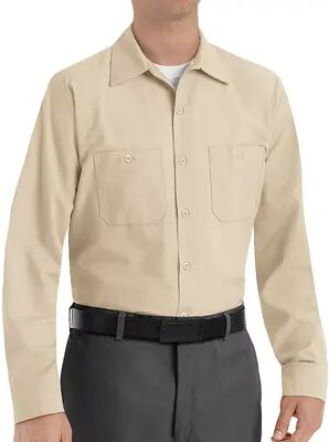 Red Kap Men's Red Kap Classic-Fit Industrial Button-Down Work Shirt, Size: Small, Beig/Green