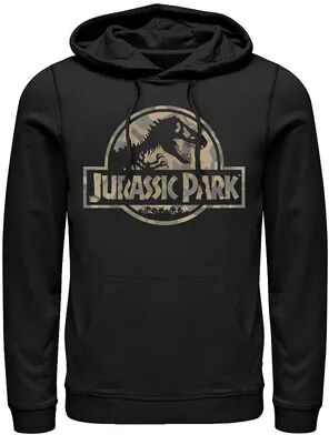 Licensed Character Men's Jurassic Park Circle Logo Camo Graphic Hoodie, Size: XXL, Black