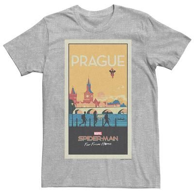 Marvel Men's Marvel Spider-Man Far From Home Prague Abstract Movie Poster Graphic Tee, Size: Large, Med Grey