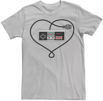 Licensed Character Men's Nintendo NES Controller Cord Heart Love Tee, Size: XL, Silver