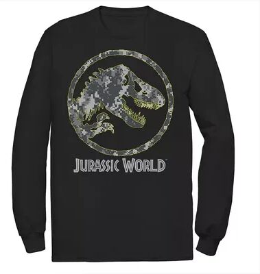 Licensed Character Men's Jurassic World Camouflage Yellow Outline Fossil Coin Logo Tee, Size: XL, Black