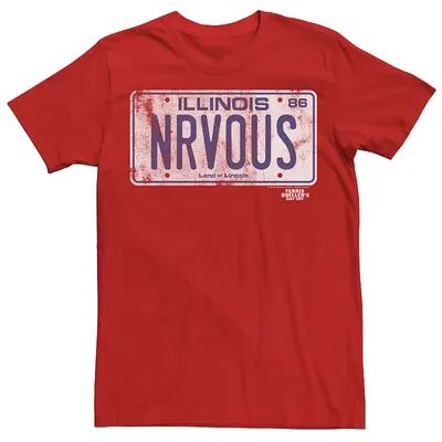 Licensed Character Men's Ferris Bueller Nervous License Plate Tee, Size: Small, Red