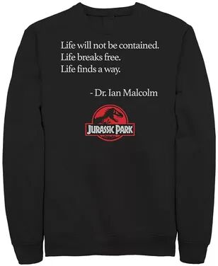 Licensed Character Men's Jurassic Park Life Finds A Way Quote Sweatshirt, Size: 3XL, Black