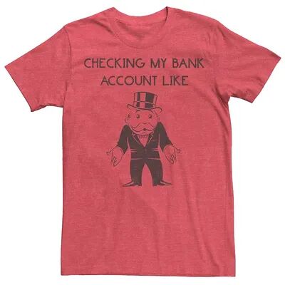 Licensed Character Men's Monopoly Checking My Bank Account Like Tee, Size: Medium, Red