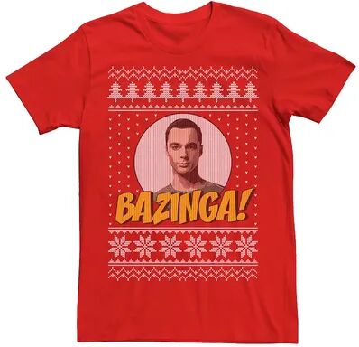 Licensed Character Men's The Big Bang Theory Bazinga Holiday Pattern Tee, Size: Large, Red