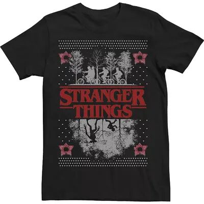 Licensed Character Men's Netflix Stranger Things Ugly Christmas Sweater Style Tee, Size: Medium, Black