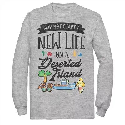 Licensed Character Men's Animal Crossing New Horizons Why Not Starts A New Life Tee, Size: Small, Med Grey