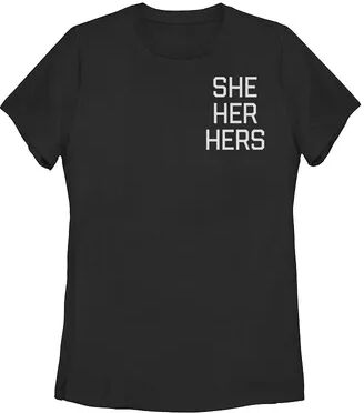 Unbranded Young Adult She Her Hers Left Chest Text Tee, Girl's, Size: Small, Black