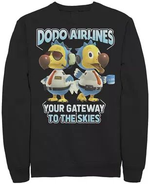 Licensed Character Men's Animal Crossing Dodo Airlines Your Gateway To The Skies Sweatshirt, Size: Small, Black