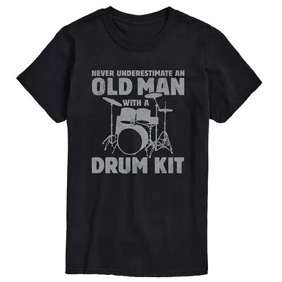 Licensed Character Men's Never Underestimate an Old Man with a Drum Kit T-Shirt, Size: XS, Black