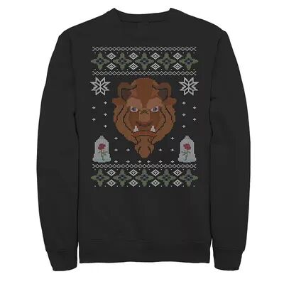 Licensed Character Men's Disney Beauty And The Beast Ugly Christmas Sweater Fleece, Size: 3XL, Black