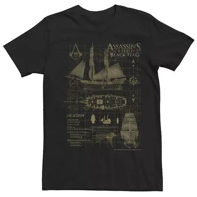 Licensed Character Men's Assassins Creed Black Flag Jackdaw Ship Schematics Graphic Tee, Size: Large