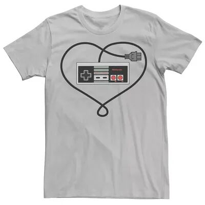 Licensed Character Men's Nintendo NES Controller Cord Heart Love Tee, Size: Small, Silver